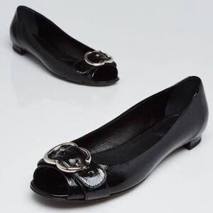 Gucci Black Flats with Silver Buckle